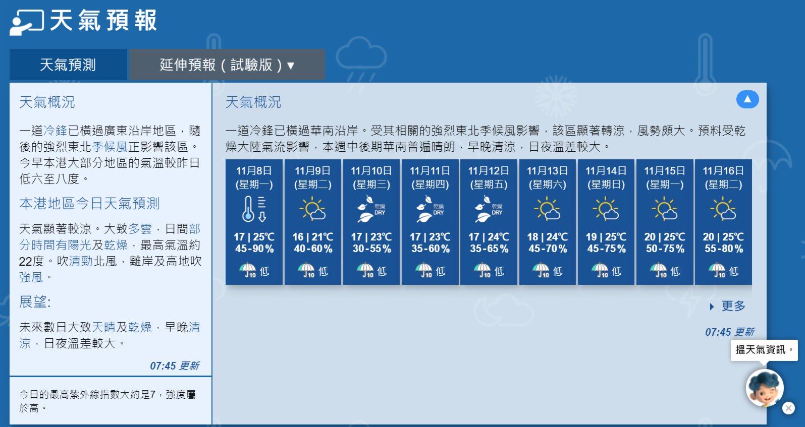天文台 今早香港大部分地區氣溫較昨日低六至八度 香港 香港文匯網